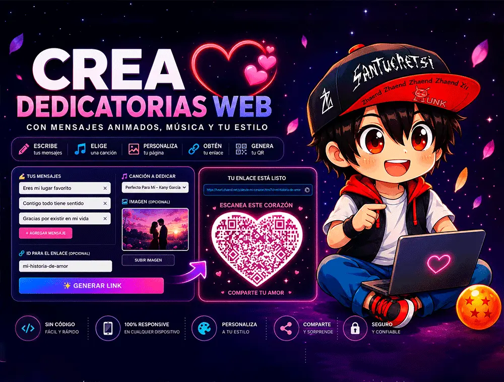 Crea páginas web románticas con mensajes, música y foto para compartir con QR